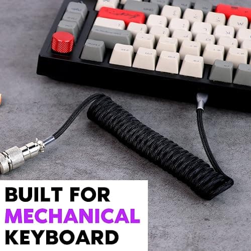 EPOMAKER MIX Type C Coiled Cable 1.8m, Type-C To USB A, TPU Mechanical Keyboard Cable with Detachable Aviator Connector for Gaming Keyboard (Black) thumbnail 5