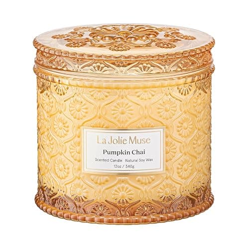 60 Stunden Brenndauer, LA JOLIE MUSE Kürbiskerze, Herbstduftkerzen für Zuhause, Große 2-Docht Sojakerzen, Kerzengeschenke für Frauen & Männer, Luxusglas Kerzen, Kürbis Chai, 340g thumbnail 2