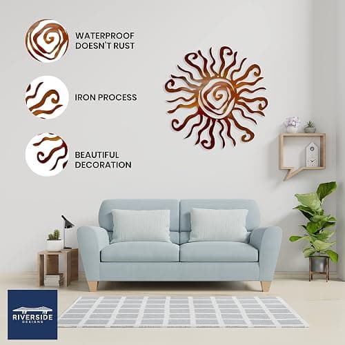 Wacky Sun Metal Wall Art Indoor/Outdoor Decor - 12" Copper Rust Proof Wall Sculpture - Made in USA - Ideal for Bedroom, Garden, Home, Patio and Farmhouse thumbnail 4