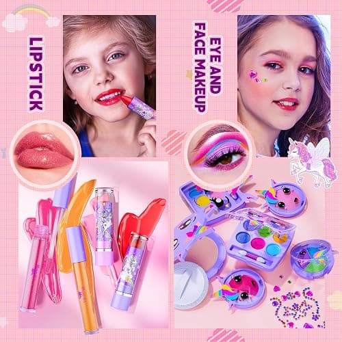 Beayuck Kids Makeup Kit for Girls - Girls Makeup Kit Toys, Real Washable Cosmetic Set with Storage Case, Kids Play Makeup Set for Christmas Birthday Gift 3 4 5 6 8 10 11 12+ Years Old, Purple thumbnail 4