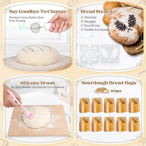 Sourdough Starter Kit, Sourdough Bread Baking Supplies, Sour Dough Starter Kits, Pink Sourdough Kit, Baking Gifts for Women, Bread Proofing Basket, Sour Dough Bread Making Kit Tools Baking Set thumbnail 3