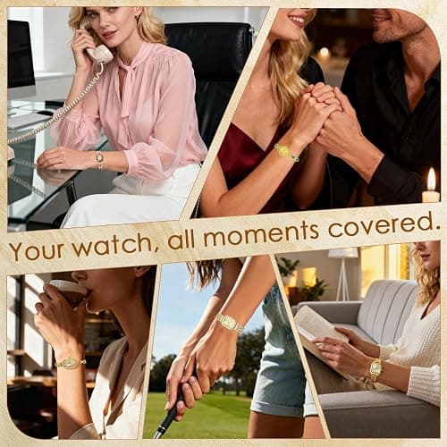 GZIXBDA 6 Pack Gold Watches for Women, Vintage Bracelet Watches with Round Oval Heart & Square Case Roman Dials Expansion Band Water Resistant thumbnail 6
