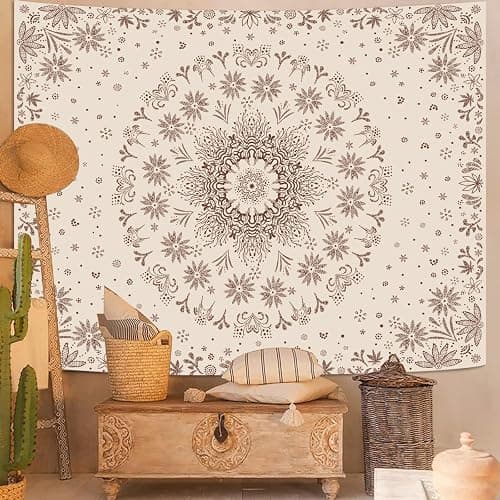 Fowocu Boho Floral Mandala Tapestry Wall Hanging Bohemian Flower Medallion Tapestry Aesthetic Beige Brown Hippie Indian Small Tapestries for Bedroom Living Room Dorm Decor 40 x 30 Inch thumbnail 5