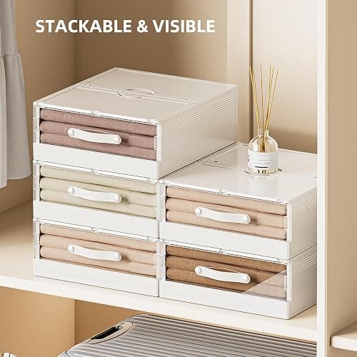 MSHOMELY Plastic Bed Sheet Organizers and Storage 4 Pack Sheet Set Storage Organizer, Foldable Linen Closet Organizer with Window, Lockable Storage Bins for for Bedding Sheets, Duvet Covers, Blankets thumbnail 4