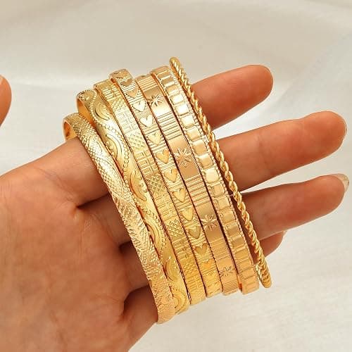 ÌF ME Gold Bangle Bracelets for Women, Indian Bangles Stackable Set, Multi Layer Textured 14K Gold Plated Chunky Bracelets Boho Jewelrys Set thumbnail 6