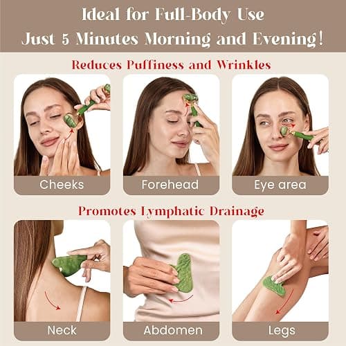 Rena Chris Gua Sha and Face Roller Set: Anti-Breakage Jade Roller for Long-Lasting Use, Jawline Sculpting and Puffiness Reducing, Gua Sha Facial Tools for Self Care Gift (Green) thumbnail 4