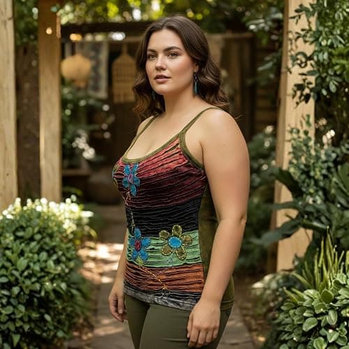 Shopoholic Fashion Women Cotton Hippy Razor Cut Vest Top Floral Embroidery Summer Sleeveless Tank Top thumbnail 2