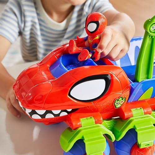 Spidey and his Amazing Friends Marvel Dino-Webs Crawler Toy Car Playset, Spider-Man & Goblin Raptor 4-Inch Action Figures, Kids Ages 3 & Up thumbnail 4