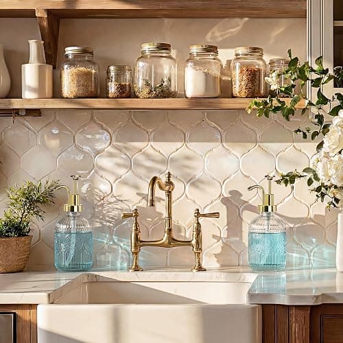 SheeChung 12Oz Vintage Glass Bathroom Soap Dispenser, Kitchen Dish Soap Dispenser with Pump, Refillable Liquid Hand Soap Bottle, Lotion, Antique Rustic Farmhouse Decor (Clear-Gold Pump, 2 Pack) thumbnail 8
