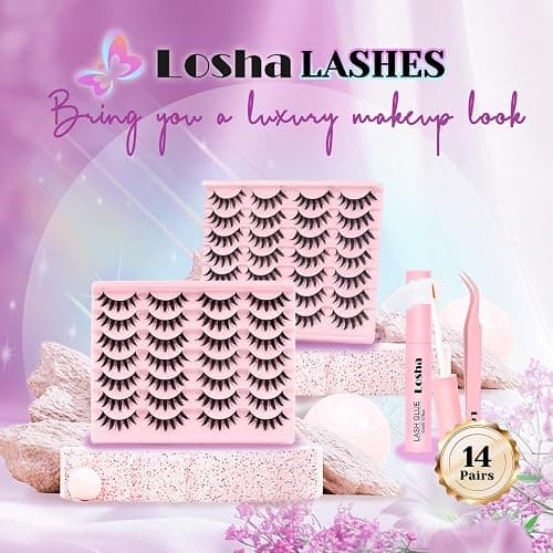 Losha Lashes Spiky Manga Lashes 14 Pairs Anime False Eyelashes 8D Wispy Eye Lashes Kit with Lash Glue and Lash Tweezers Natural Soft Fake Eyelashes (Cutes) thumbnail 7