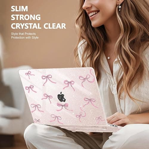 May Chen Case for MacBook Pro 13 inch M2 2023,2022,2021,2020 A2338 M1 A2251 A2289, Plastic Hard Shell Case for MacBook Pro 13" with Touch Bar Fits Touch ID, Sakura Pink Glitter Bow thumbnail 4