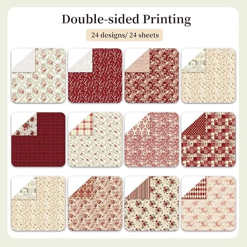 Vintage Red Scrapbook Paper, 12x12 Paper Pad, 24 Sheets/ 12 Designs Flower Garden Pattern Paper Vintage Rose Scrapbook Specialty Paper Double Sided Floral Decorative Craft Paper thumbnail 4