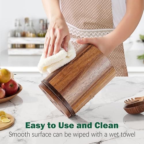 Segtenant Utensil Holder, Acacia Wood Kitchen Utensil Holder for Countertop, 360°Rotating Cooking Utensil Crock for Kitchen Counter, 7.2" Large Utensil Organizer for Spatula thumbnail 2