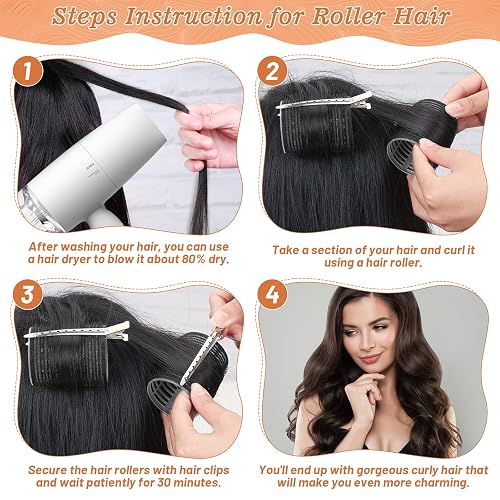 Hair Curler Rollers for Women 24PCS Heatless Hair Roller with 12PCS Clips, 4 Sizes（Jumbo Large Medium Small）Self Grip Holding Hair Rollers for Long Medium Short Thick Fine Volume Thin Bangs Hair thumbnail 5