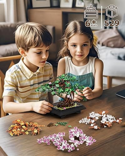 Muiurple 4 in 1 Bonsai Tree Building Set, Four Season Cherry Bonsai Tree Building Kit, Artificial Plant Decor for Home, Desk Greenery, Mother's Day Present, Xmas Gifts for Adults Girls&Boys (529pcs) thumbnail 7