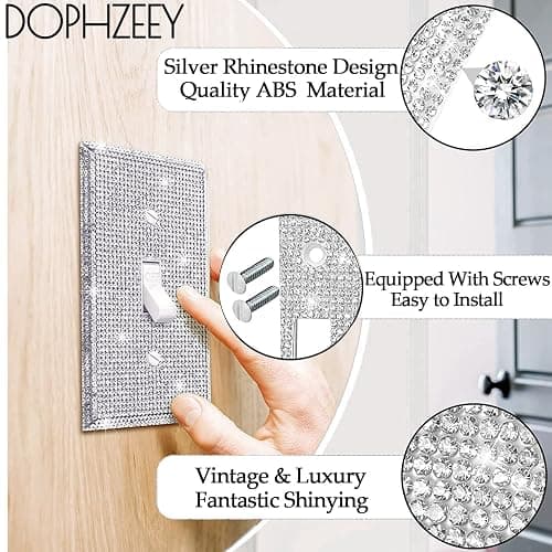 4 Pack Silver Shiny Rhinestones Wall Plates Bling Light Switch Cover Plate Crystal Decorative Diamond Outlet Covers Durable Switch Covers Decor for Home Ornaments thumbnail 5