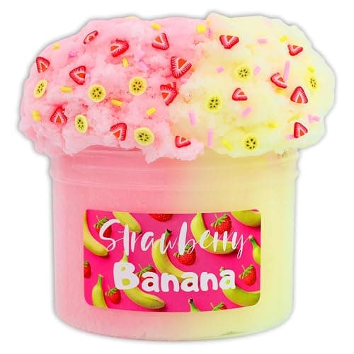 Strawberry Banana (8 fl/oz) - Scented Cloud Textured Slime - Handmade in USA - Dope Slimes - Pink/Yellow thumbnail 3
