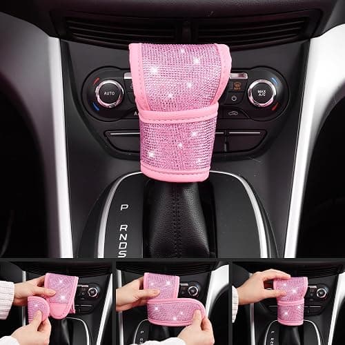 CAR PASS 24 PCS Pink Bling Diamond Accessories Set for Women, Leather Seat Covers, 15'' Steering Wheel Cover, Shining Rhinestone Sparkly Hooks, Coasters, Cute Interior Decorations thumbnail 5