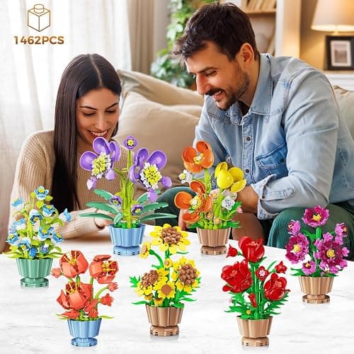CUBIMANA 9 Blumen 3,6MM Mini Bausatz – 1462 Stück Botanische Blume Bonsai mit Rosen Orchidee Bausteinspielzeug, Deko Kunstblumen für Zuhause Büro, Geburtstagsgeschenk für Frauen Erwachsene Teen thumbnail 9