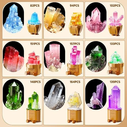 CUBIMANA Mineral Collection 3.6MM Mini Building Set for Adults with LED Light, 9 Pack Crystals Flower Botanical Bonsai Building Block for Home Office Decor, Christmas Birthday Gifts for Teens 1170PCS thumbnail 6