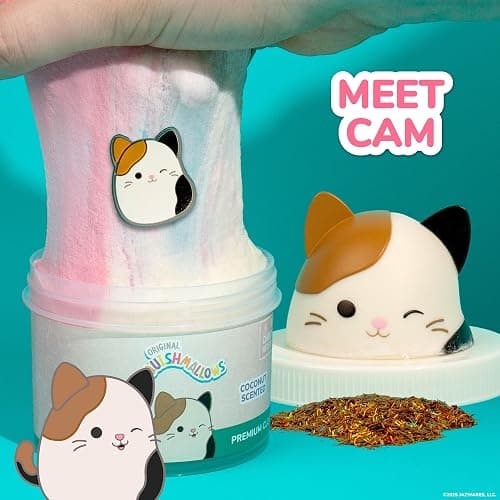 Original Squishmallows Cam The Cat Premium Cloud Slime, Coconut-Scented, 8 oz., Storage Container with Figurine Topper, Rubber Charm, Goodie Bags Stuffers, Kids Party Favors, Sensory Toys thumbnail 4