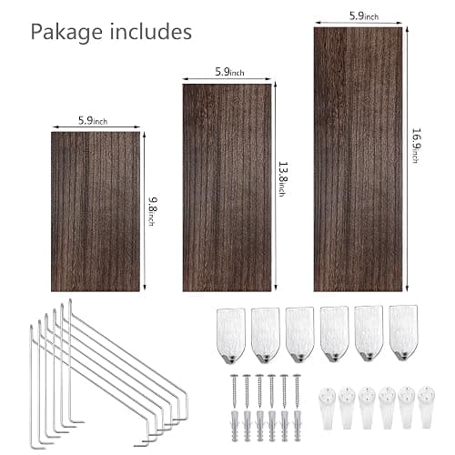 MITIME Floating Wall Shelves, Rustic Wood Wall Mounted Shelf Set of 3 | No Drill Adhesive Renter Friendly Floating Shelf, Display Rack for Plants Decor Bedroom Bathroom Kitchen thumbnail 3