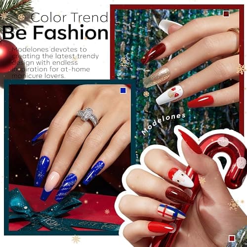 modelones Christmas Gel Nail Polish Set, Winter Cat Eye Red Dark Green Blue Glitter Gold Silver Gel Polish Kit Soak Off Nail Art Manicure Home Gift for Women Girls thumbnail 3