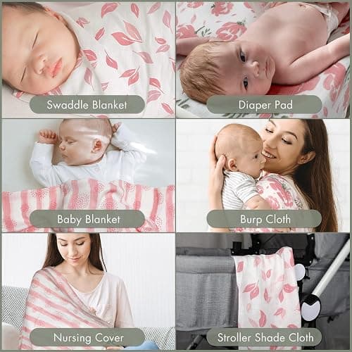 GLLQUEN BABY Musselintücher für Babys, 6 Stück Spucktücher aus Baumwolle 70 cm x 70 cm, saugfähig und atmungsaktiv und ideal zum Reinigen, Abwischen und Abdecken von Neugeborenen - Blume - 6er-Pack thumbnail 4