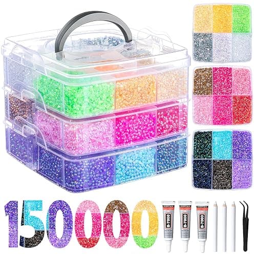 150000Pcs Rhinestones for Bedazzling, 18 Colors Resin Jelly Rhinestones Set | 3mm Multicolor Bedazzling Kit, Flatback Gems for Crafting, Diamond Art Kit with B7000 Jewelry Glue & Tools for Nail and DIY - Image 1