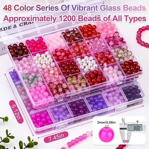 XSEINO About 1200PCS 8mm Glass Beads Bracelet Making Kit，48 Assorted Dreamy Red and Purple Series Colorful Crystal Beads for Bracelet and Jewelry Making and DIY Crafts,Friendship Bracelets thumbnail 3