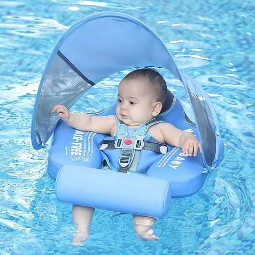Mambobaby Float with Canopy Size Improved Non Inflatable Infant Baby Pool Float Smart Mambo Float Swim Trainer Baby Swim Float Mambo Baby Float Solid Air Free Water Waist Swimming Ring thumbnail 5