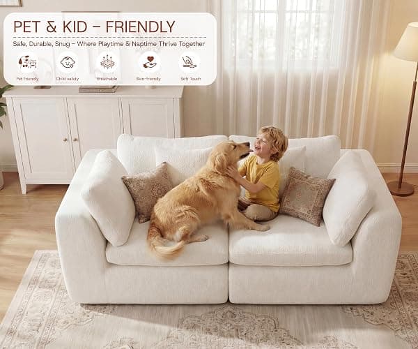GRUSIGN 79'' Oversized Boneless Cloud Loveseat for Living Room, Modern Big Sectional Compressed 2 Seater Couch with 2 Throw Pillows, Comfy Chenille Deep Seat Foam Spineless 2 Person Couch, Beige thumbnail 7