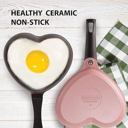 Neoflam 5.5'' Ceramic Nonstick Little Shaped, Frying Griddle Pan, Shaper Mini Pancake Waffle Maker with Heat Resistant Handle for Breakfast Scrambled Egg, Grilled Cheese, Pink Heart (51101) thumbnail 6