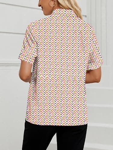 Vrtige Women's Ruffle Front Collar Neck Button Down Short Sleeve Blouse Shirt Top thumbnail 4