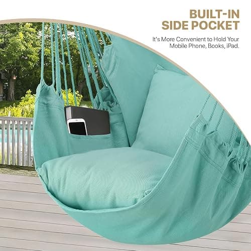 MoNiBloom Hammock Chair Hanging Rope Swing w/2 Cushions, Boho Macrame Hanging Chair Max 350 lbs Capacity w Pocket, Hardware Kit Included, Green thumbnail 6