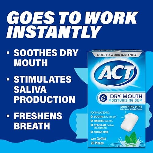 ACT Dry Mouth Moisturizing Gum, 20 Pieces, With Xylitol, Sugar Free Soothing Mint thumbnail 4