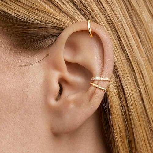 Moodear Thin Chunky Ear Cuffs Non Piercing for Women - Dainty 14K Gold Plated/Sterling Silver Cuff Earrings Trendy Cubic Zirconia Huggie Hoop Cartilage Earring Jewelry Gifts thumbnail 3