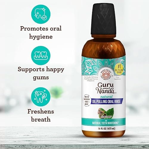 GuruNanda CocoMint Oil Pulling Mouthwash for Complete Oral Hygiene, 7 Essential Oils & Vitamins for Happy Teeth & Gums & Fresh Breath, Alcohol-Free, 16 oz thumbnail 5