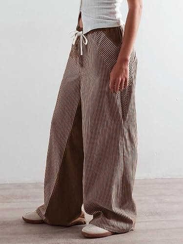 PEIHOT Low Rise Striped Pants for Women Pull On Drawstring Boho Wide Leg Jeans Trendy 2026 thumbnail 7
