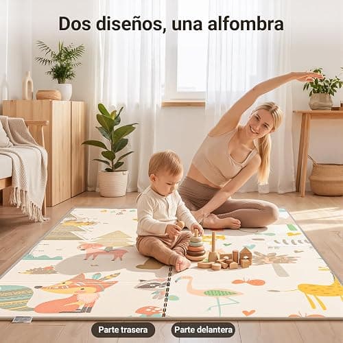 COSYLAND Alfombra Bebé Acolchada Plegable XPE Reversible, Tapete de Juegos Infantil Antideslizante e Impermeable para Suelo, Colchoneta Bebé, Animales Dormidos, Zorro y Oso Pardo, 150 x 180 x 1 cm thumbnail 8