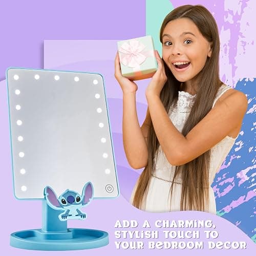 Disney Stitch Vanity Mirror for Girls, Teens, Women with Trinket Tray, LED Table Mirror, Touch Screen, Light Make Up, Gifts for Women (Blue) thumbnail 3