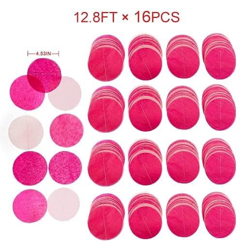 205Ft Hot Pink Party Decorations Big Circle Dots Backdrop Garland Rose Pink Tissue Paper Polka Dots Hanging Curtain Streamer for Birthday Bachelorette Engagement Wedding Bridal Shower Party Supplies thumbnail 4