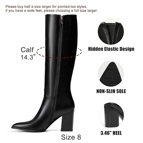 vivianly Women's Knee-High Boots, Sexy Pointed Toe Block Heel Zipper, Fashion Retro High Boots thumbnail 4