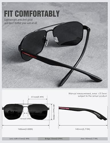 LUENX Aviator Sunglasses for Men Square Polarized Polygon Lens - UV 400 Protection with Accessories 61MM Driving Outdoor thumbnail 6