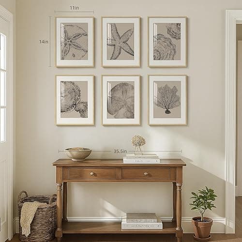 Framed Coastal Wall Art for Living Room, 6 Piece Neutral Black Beige Modern Abstract Prints Artwork, Ocean Coral and Beach Tree Ring Pictures for Bedroom Dining Room Bathroom Wall Decor 11x14 In thumbnail 3