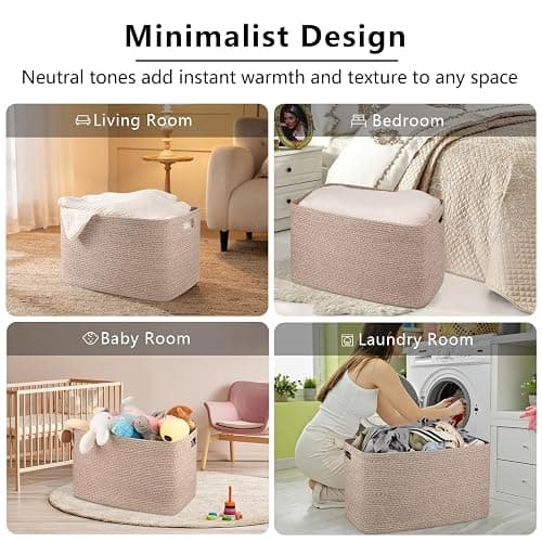 OIAHOMY 118L XXXLarge Cotton Rope Storage Basket, Oversized Blanket Basket, Used for Organizing Dirty Clothes in Living Room, Bedroom, Nursery, Dog Toy Storage Bins, 25" x 17" x 16",Brown variegated thumbnail 5