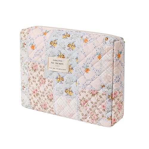 uekeboag Quilted Cotton Makeup Bag,Coquette Quilted Toiletry Bag for Women and Girls,Floral Coquette Pouch,Cute Kawaii Travel Cosmetic Bags(03 Pink Flower) thumbnail 6