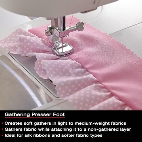 SINGER | Gathering Presser Foot for Low-Shank Sewing Machines, Simutaneously Trims & Hems Edges, Zig-Zag and Over-Edge Stitches - Sewing Made Easy thumbnail 4