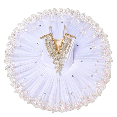 IBAKOM Girls Ballet Dance Dress Swan Lake Sling Strap Lace Pearl Embroidery Camisole Gymnastic Leotard Tutu Costume Figure Skating Dancewear Ballerina Outfit thumbnail 5