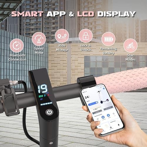 Electric Scooter, 500W/350W Motor & 10"/8.5" Solid Tires, Up to 19 MPH & 28/25/15 Miles Range, Foldable Commuter E Scooter for Adults & Teens with Dual Brake System, APP thumbnail 7